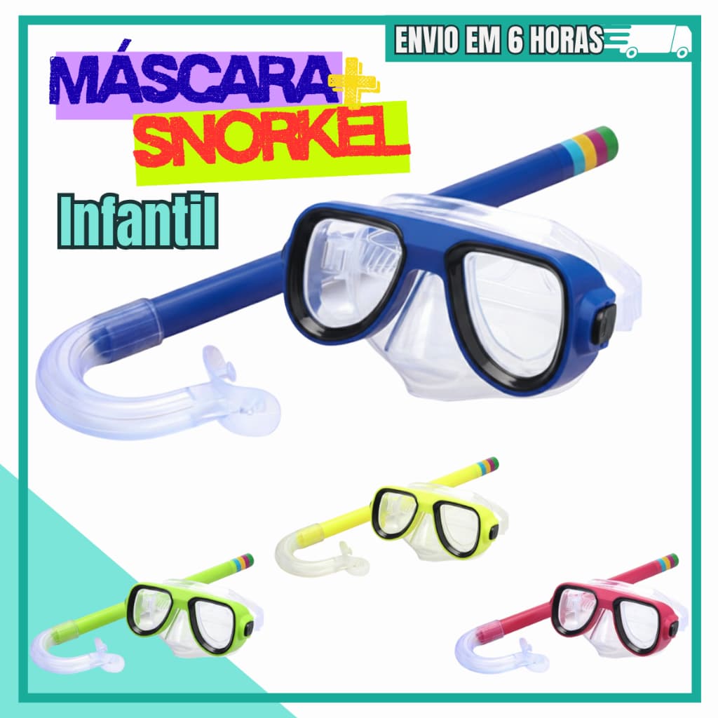 Kit Máscara de Mergulho e Snorkel Infantil em PVC e Policarbonato – Ajustável e Seguro