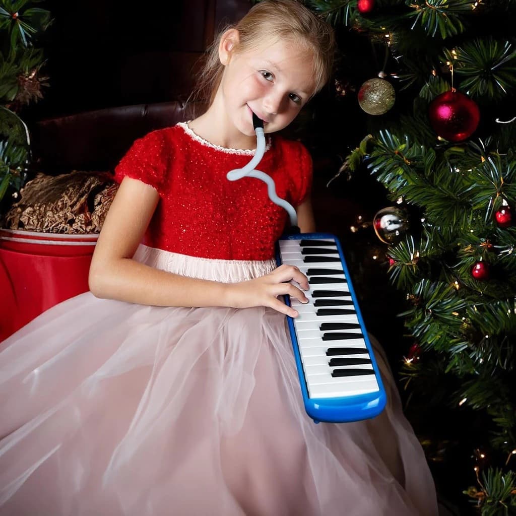 Escaleta 32 Teclas Melódica Teclado Azul Capa Mangueira Bocal Azul