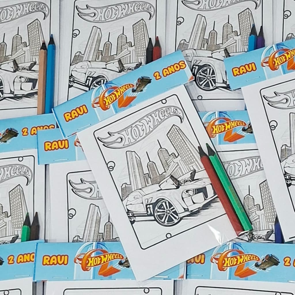 Kit's para colorir personalizado personagem HOTWHEELS  Lembrancinha de aniversário + lápis de cor
