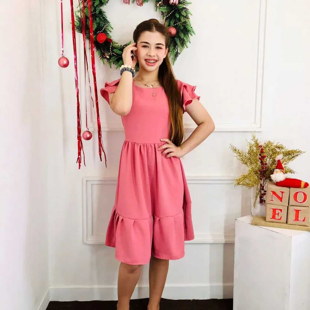 Vestido Juvenil Infantil Vestido Liso Rodado Moda Evangélica Midi Igreja