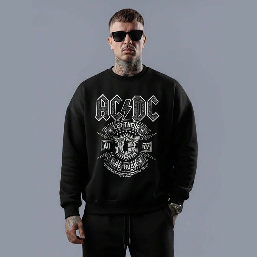 Moletom masculino gola careca blusa dark rock metal ac dc let there be rock 1977 retrô