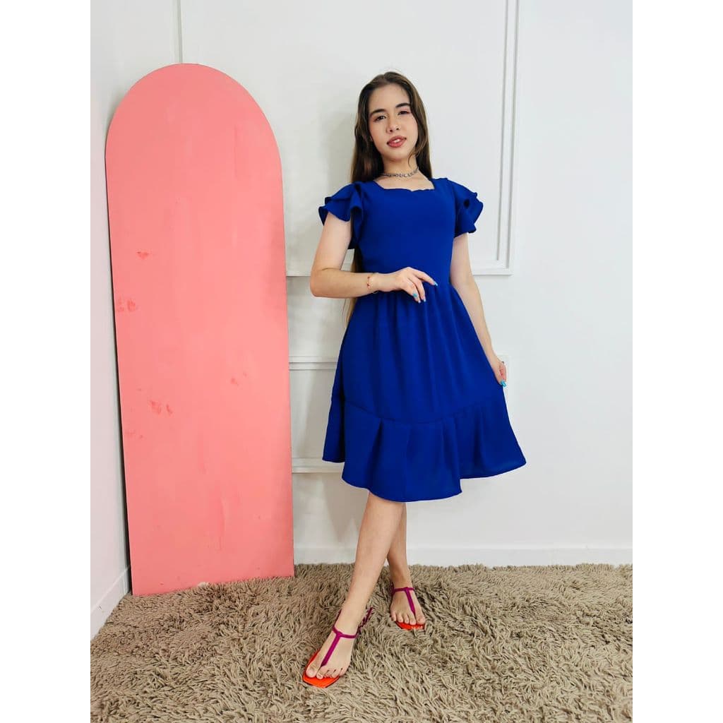 Vestido Juvenil Infantil Vestido Liso Rodado Moda Evangélica Midi Igreja Manga Dupla