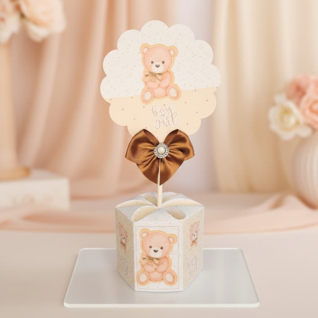 10 Unidades Centro de mesa Festa Chá de Bebê Ursinho Bege Neutro