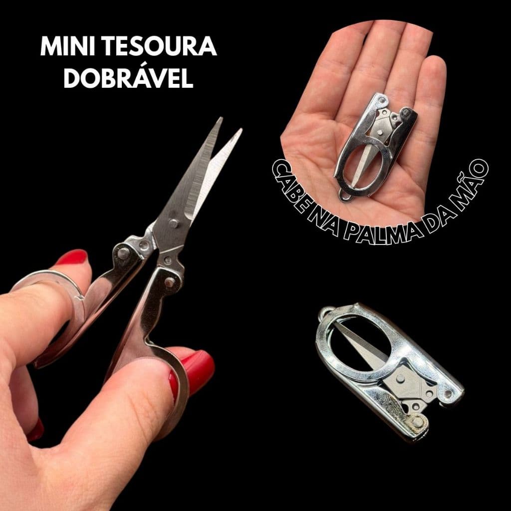 Tesoura Dobravel Compacta Portátil de Bolso Leve Versátil Aço Inox Multiuso Alta Qualidade
