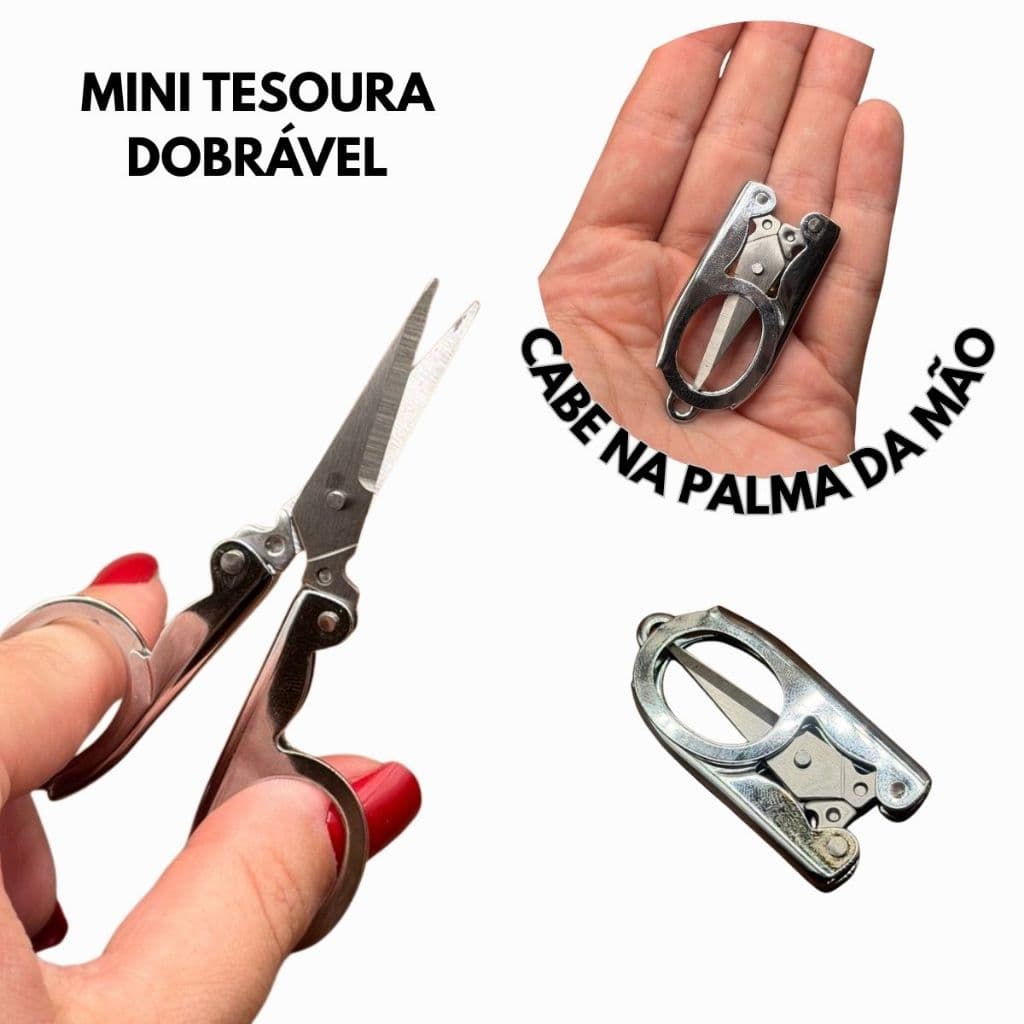 Tesoura Dobravel Compacta Leve Versátil Portátil Mini Tesourinha de Bolso Aço Inox Alta Qualidade