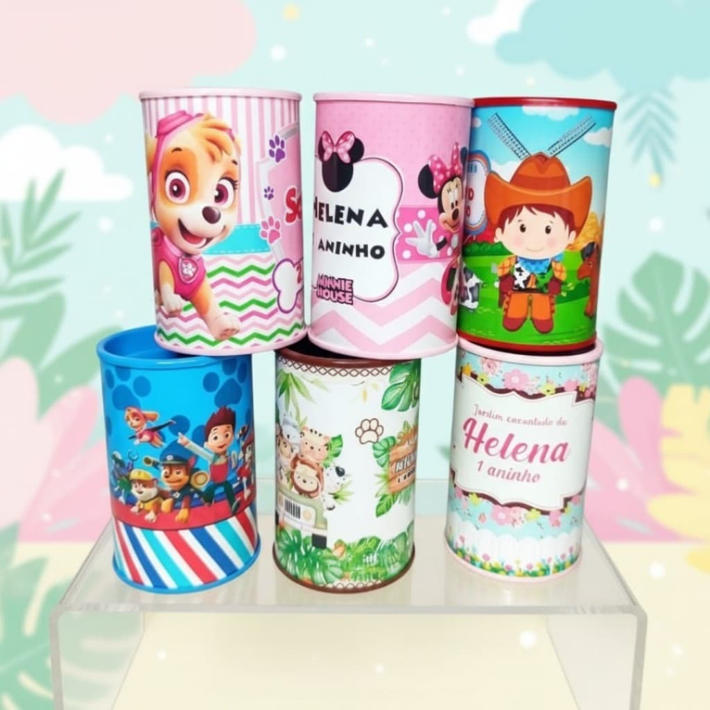 10 Cofrinhos Personalizados - Diversos temas (Kit Cofrinho + adesivo)