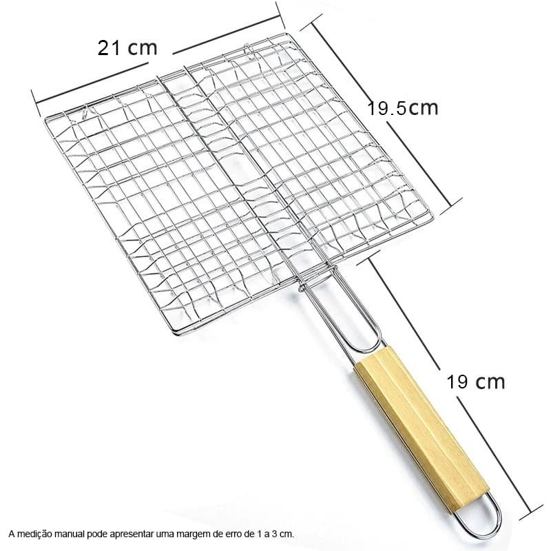 Grelha para Churrasco Antiaderente Aço Inox Dobravel Churrasqueira Peixe Não Gruda Resistente