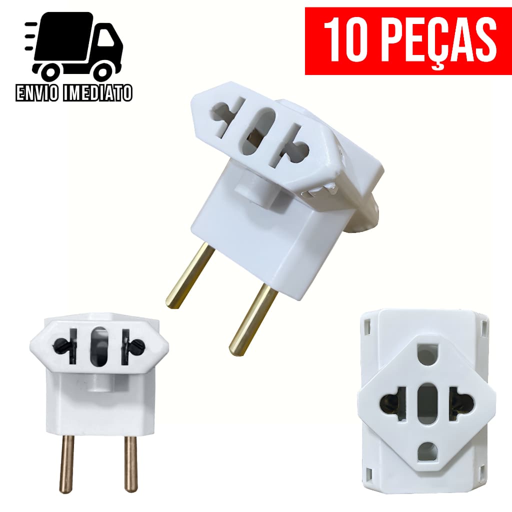 Adaptador de Tomada T Benjamin Universal Resistente com 3 Entradas Bivolt 10A e 20A
