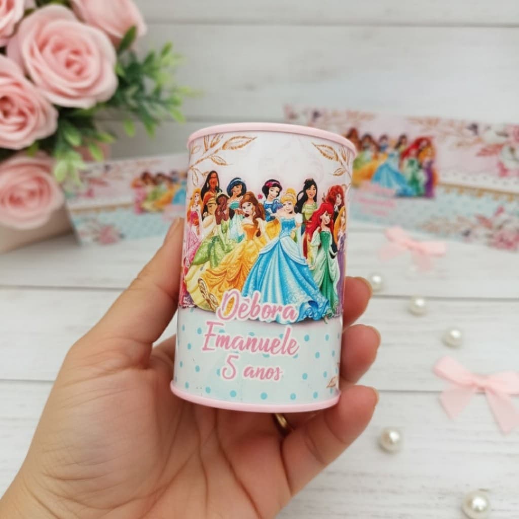 10 Cofrinhos Personalizados com Adesivo Festa Princesas