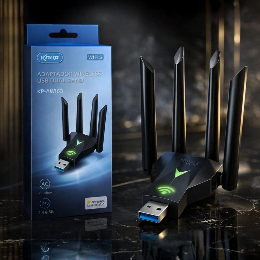 Adaptador Wi-Fi USB Dual Band Knup | 4 Antenas de Alto Ganho | Alta Velocidade e Estabilidade