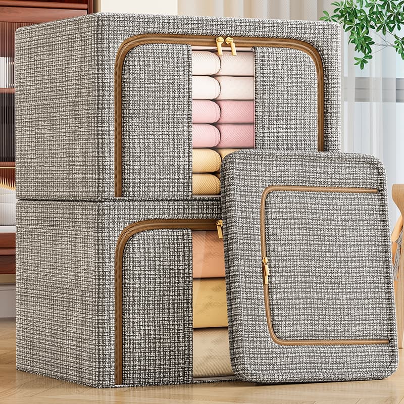 Caixa Organizadora Roupas Brinquedos Lençol Edredom Guarda Roupa Dobrável Visor Transparente