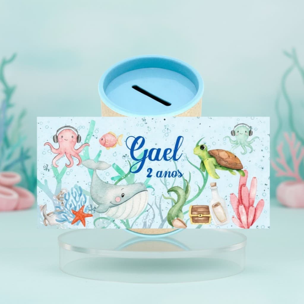10 Cofrinhos Personalizados Festa Fundo do Mar Azul