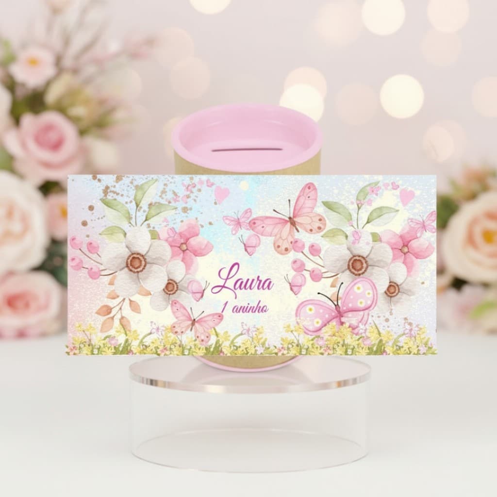10 Cofrinhos Personalizados Festa Jardim das Borboletas