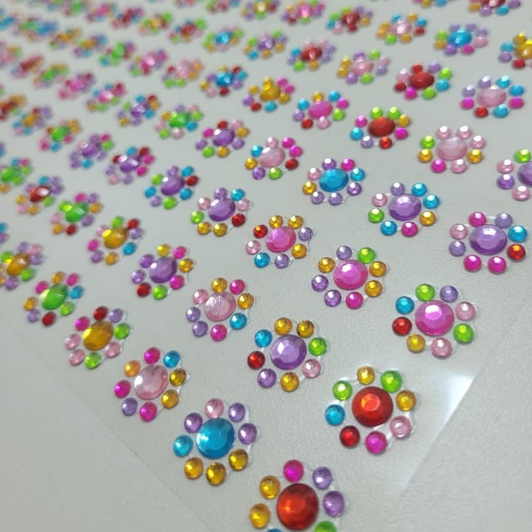 Cartela Adesiva Flor Strass para Pet Artesanato Cachorro Customização Colorido