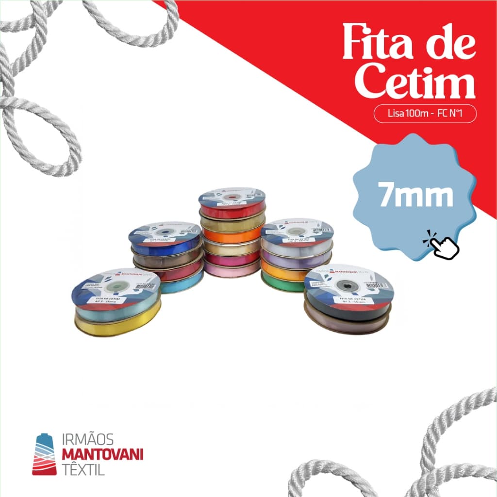 Fita de Cetim Lisa 100m FC N°1 - 7mm -  | Laços, Artesanato, Bordado, Costura Criativa