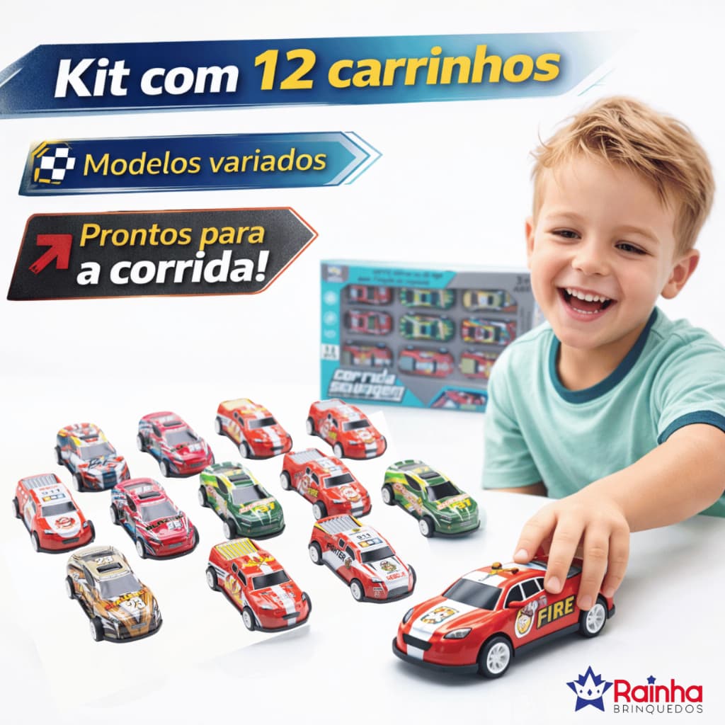 Kit 12 Carrinhos Divertidos Resistente Brinquedo Infantil