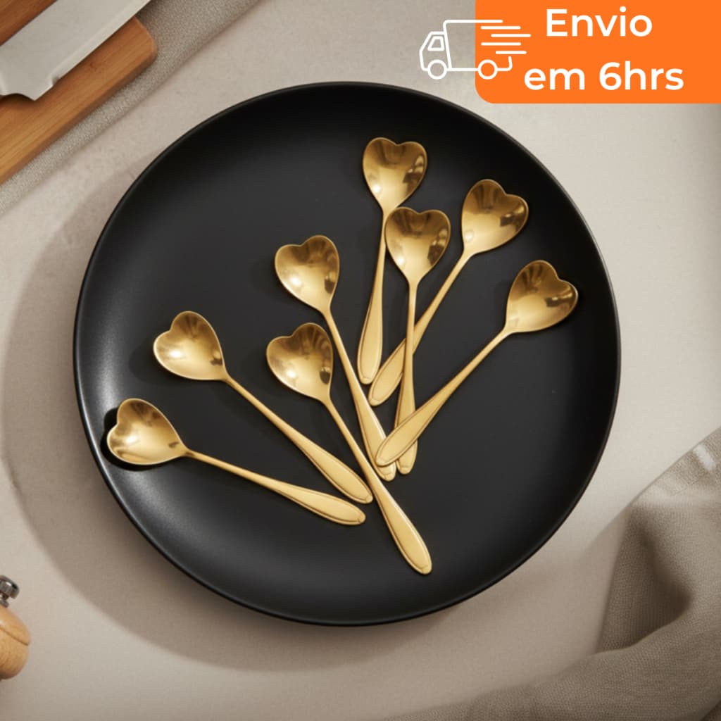 kit 1/5 ou 10 colher Coração de Sobremesa Talheres Dourados Café da Manhã Luxo Cantinho do Café Colher de Chá Dourada
