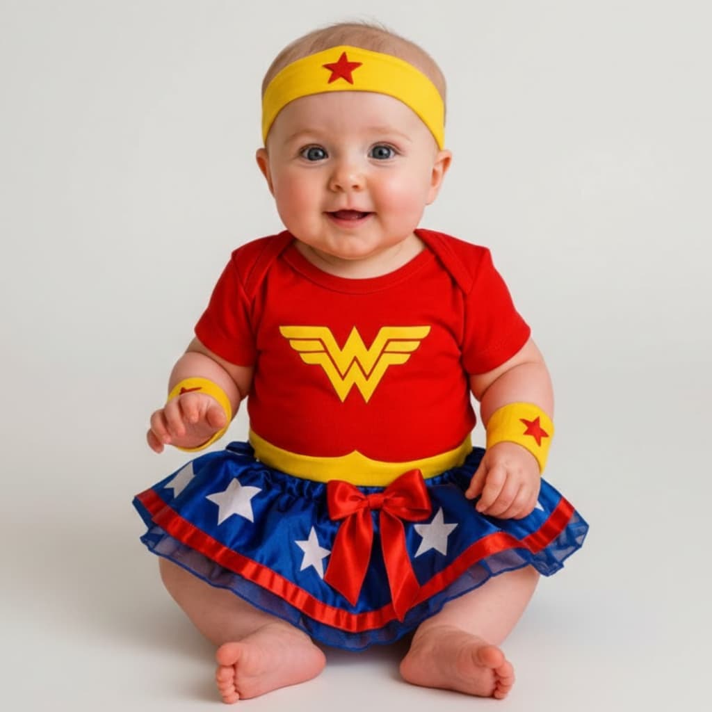 Body Bebê Infantil Menina Mêsversário Temático Mulher Maravilha Super Confortável Linha Premium