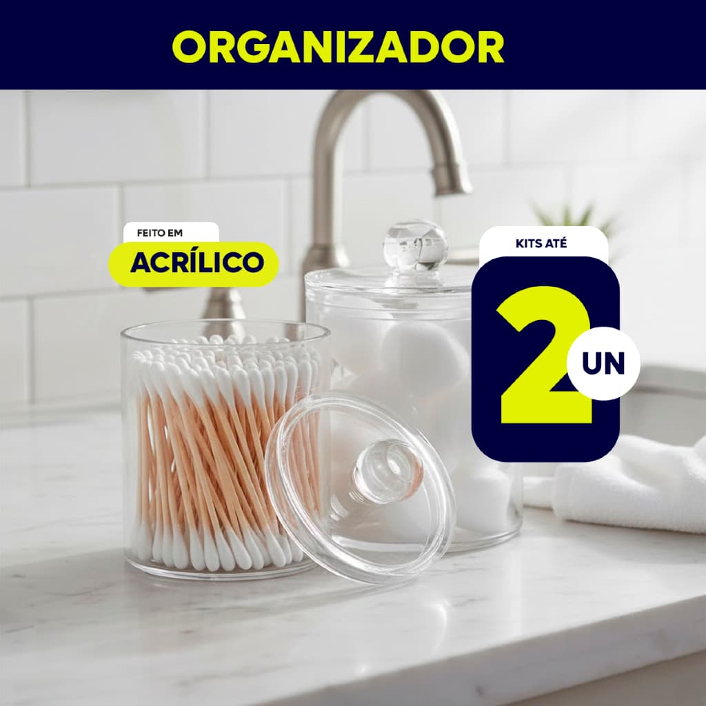 Porta Cotonetes E Algodão Organizador Com Tampa E Em Acrílico Multiuso Universal Prático