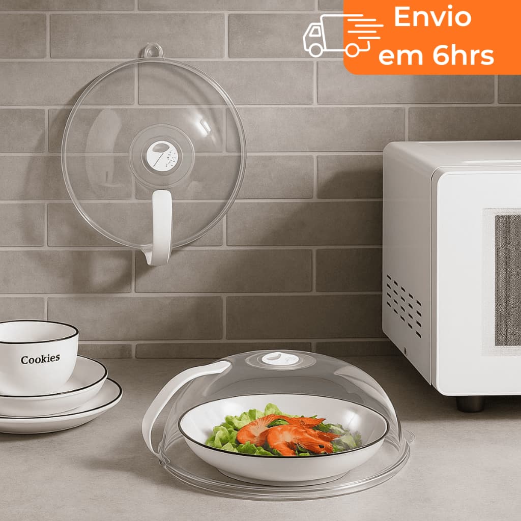 Tampa de Microondas Anti Sujeira Com Válvula e Alça Protetor de Alimentos Acrílico Transparente