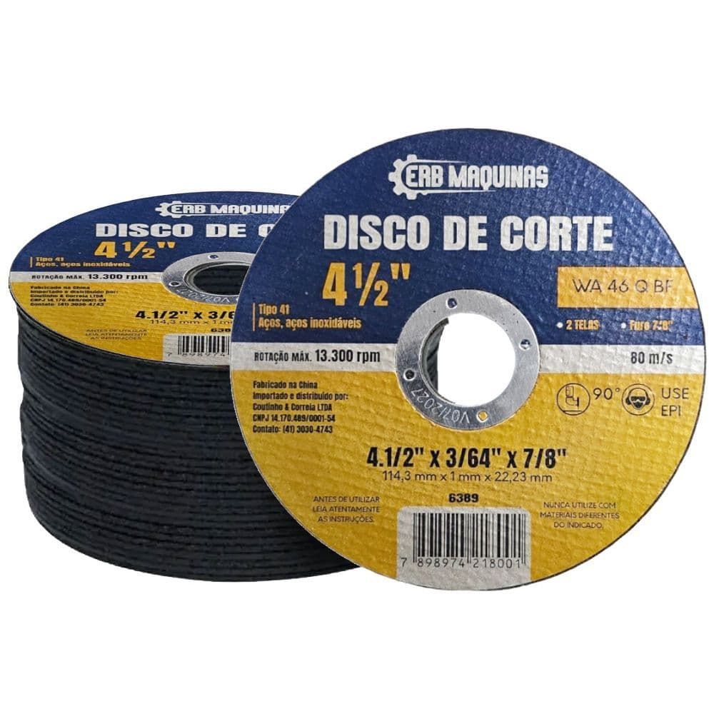 50 Disco de Corte Pequeno Fino em Aço Inox 4.1/2" x 115x22x1mm Para Lixadeira Esmerilhadeira