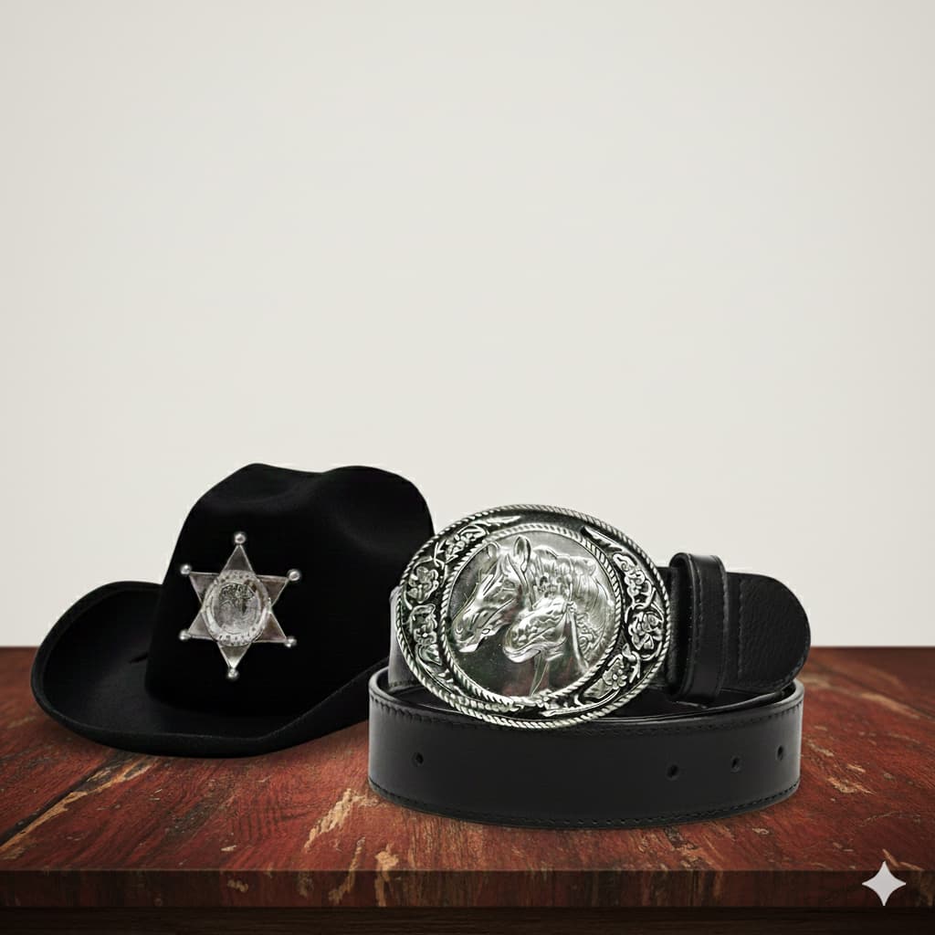 Kit Chapéu Cowboy Infantil Cinto Fivela Country Xerife Festa Fantasia Aniversário