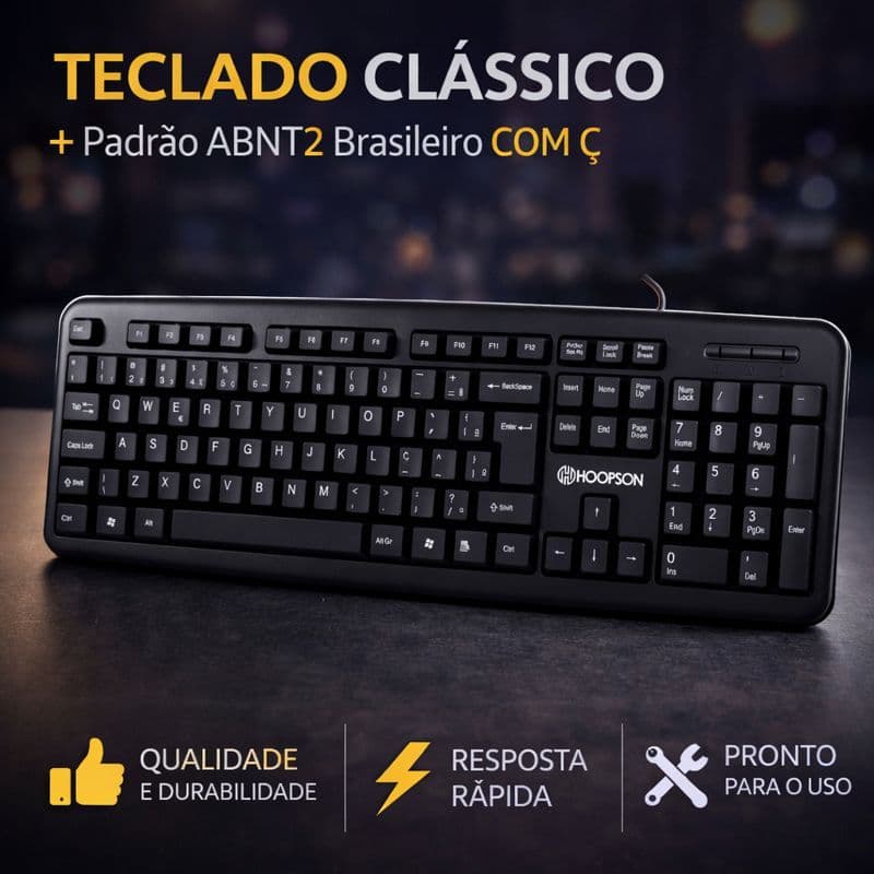 Teclado para computador com Fio Usb Abnt2 português notebook Home Office Escola Trabalho