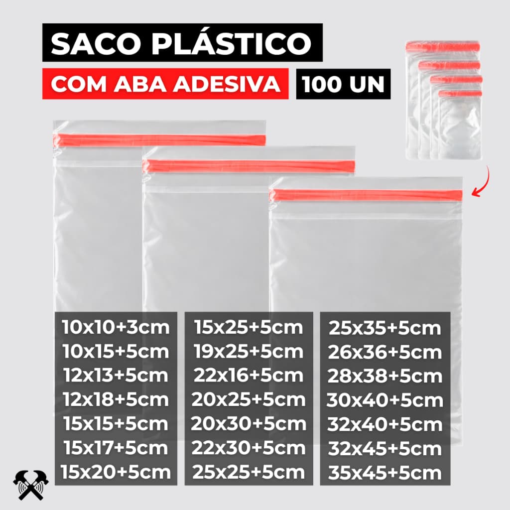 100un Saco Transparente PP Adesivado Plástico C/ Aba Adesiva Embalagem Saquinho Envelope Roupa