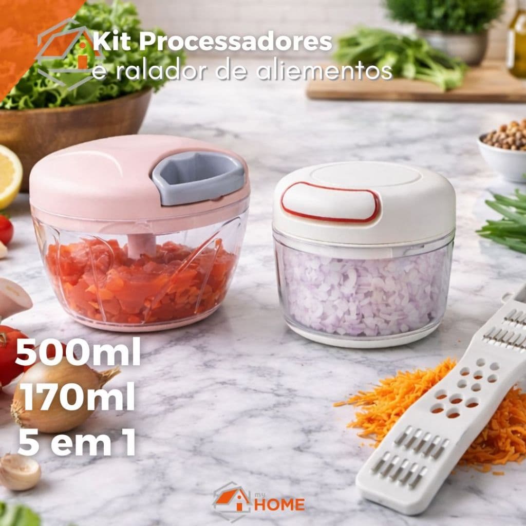 Kit Processador Triturador de Alimentos Ralador Cortador 5 em 1 Mini Processador de Alho e Temperos