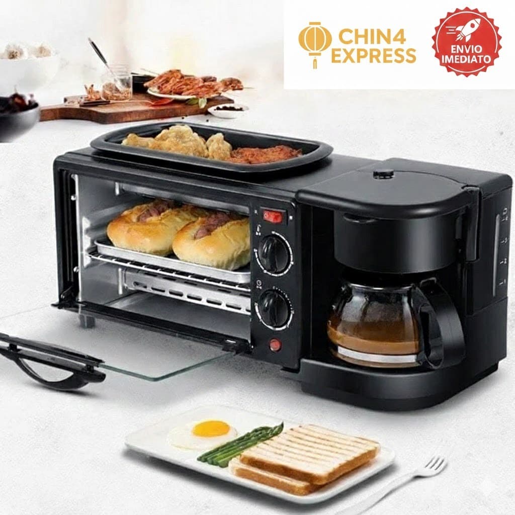 Forno + Cafeteira + Grill 3 em 1 Máquina Multifuncional Café da Manhã Premium 2800W Viccoli