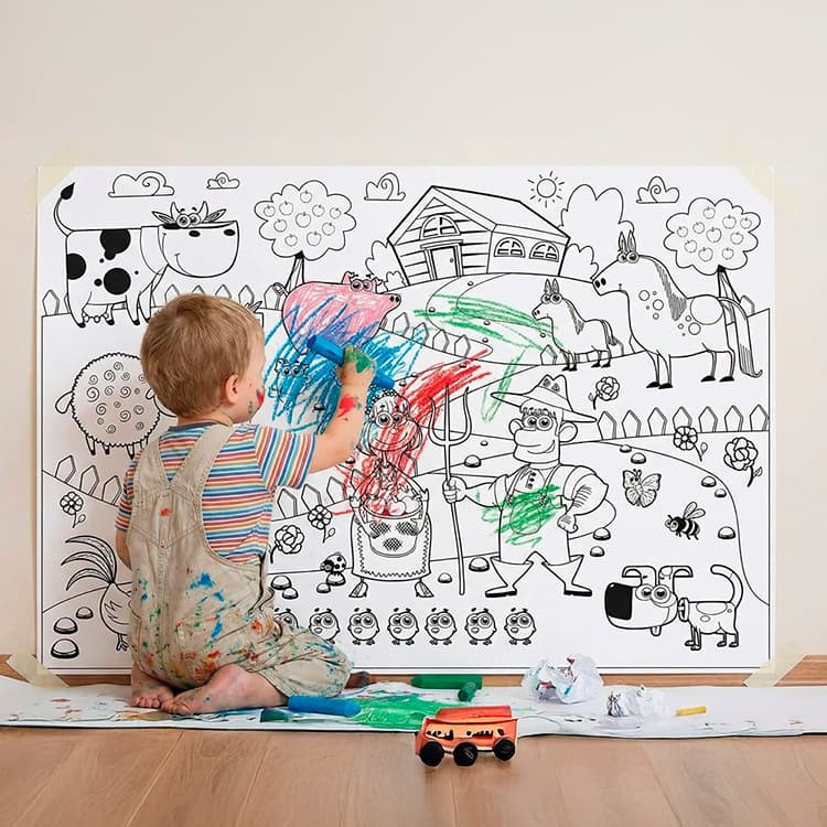 Super Rolo de Papel com Desenho Infantil 4m para Crianças Colorir Pintura Arte