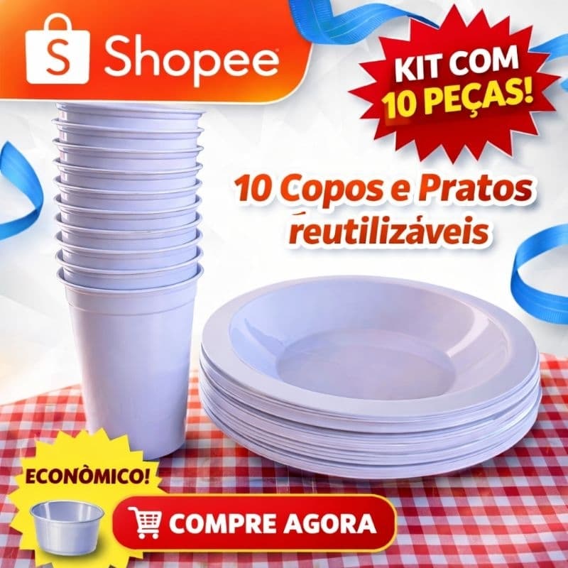 kit prato + Copos  plasticos para festas de aniversário com 10 unidades