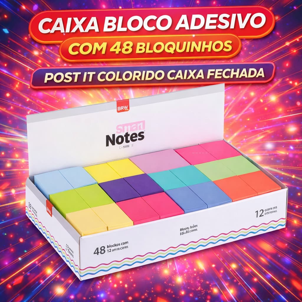 Caixa De Bloco Adesivo Smart Notes 12 Cores c/48 Unidades BRW