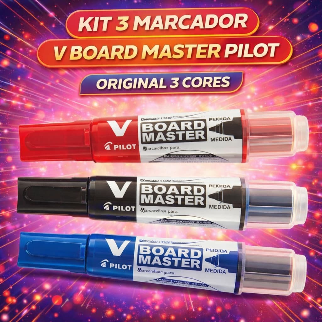 Kit 3 Pincel Marcador Quadro Branco V-Board Master Pilot Azul Preto Vermelho