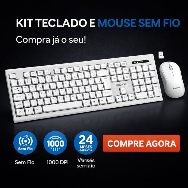 Kit Teclado e Mouse Sem Fio 2.4GHz Branco USB Plug & Play p/ PC Notebook Smart TV Alta Precisão