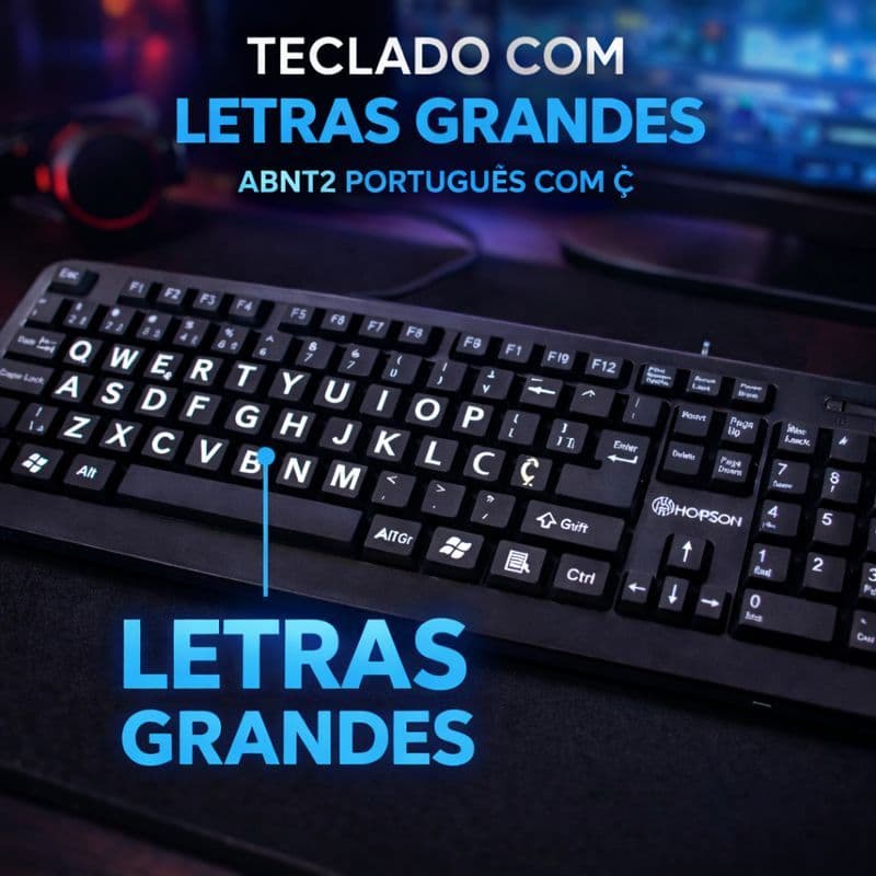 Teclado Office Hoopson Profissional com Letras Grandes – Ideal p/ Escritório e Leitura Fácil