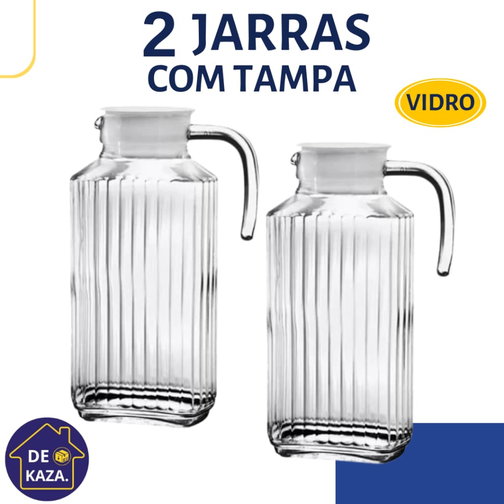 2 Jarras de Vidro Resistente com Tampa Capacidade 1,8 Litros Lanty