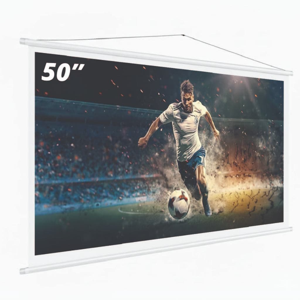 Tela Projeção Portátil 50 Polegadas Com Cordinha Datashow 120x100cm Lona Resistente