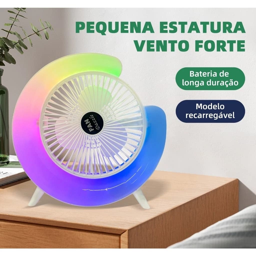 Ventilador de Mesa Silencioso Portátil Colorido RGB Desktopfan Vento Fresco