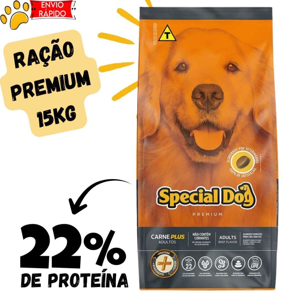 Ração Special dog Premium Carne Plus 15 kg para cães adultos 22% de proteína
