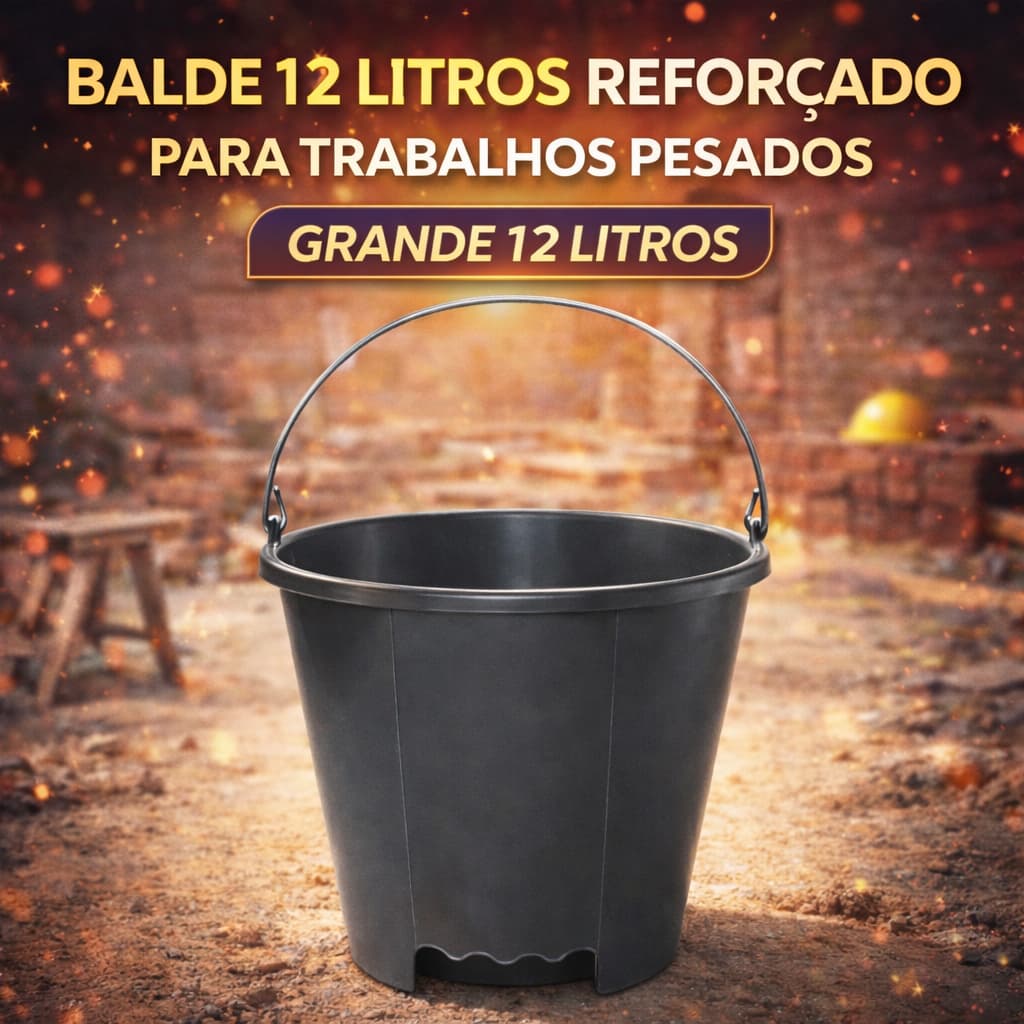 Kit 20 Baldes Pretos 12 Litros com Alça de Ferro Super Reforçado Ideal Limpeza Pesada Obra Uso Profissional