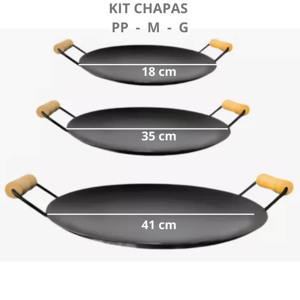 Kit/Jogo Conjunto de Disco Chapa de Arado Bifeira Aço Reforçado com Alças de Madeira -PP, M e G