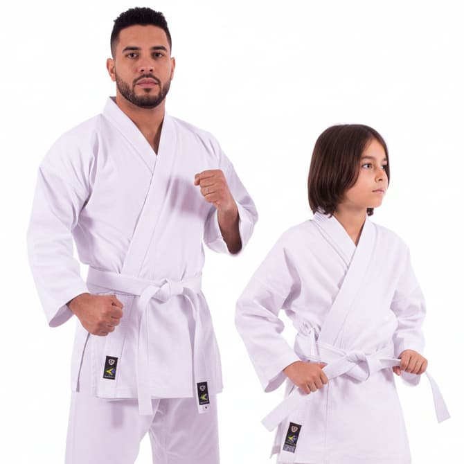 Kimono Karatê Branco Infantil e Adulto – Tecido Reforçado 100% Algodão + Faixa Branca Premium