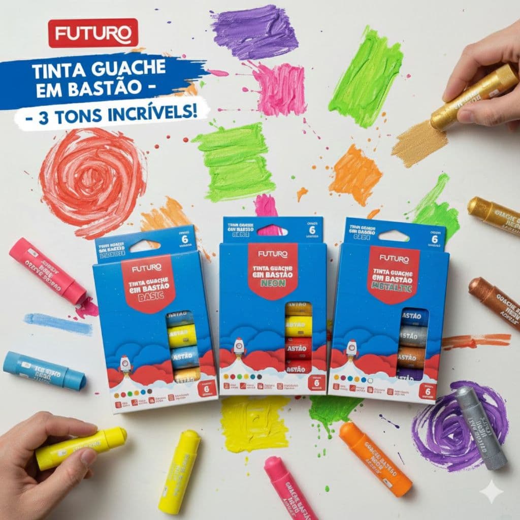 Tinta Guache Bastão 6 Cores Retrátil Escolar Secagem Rápida Não Tóxica Sem Sujeira -Escolha o Modelo