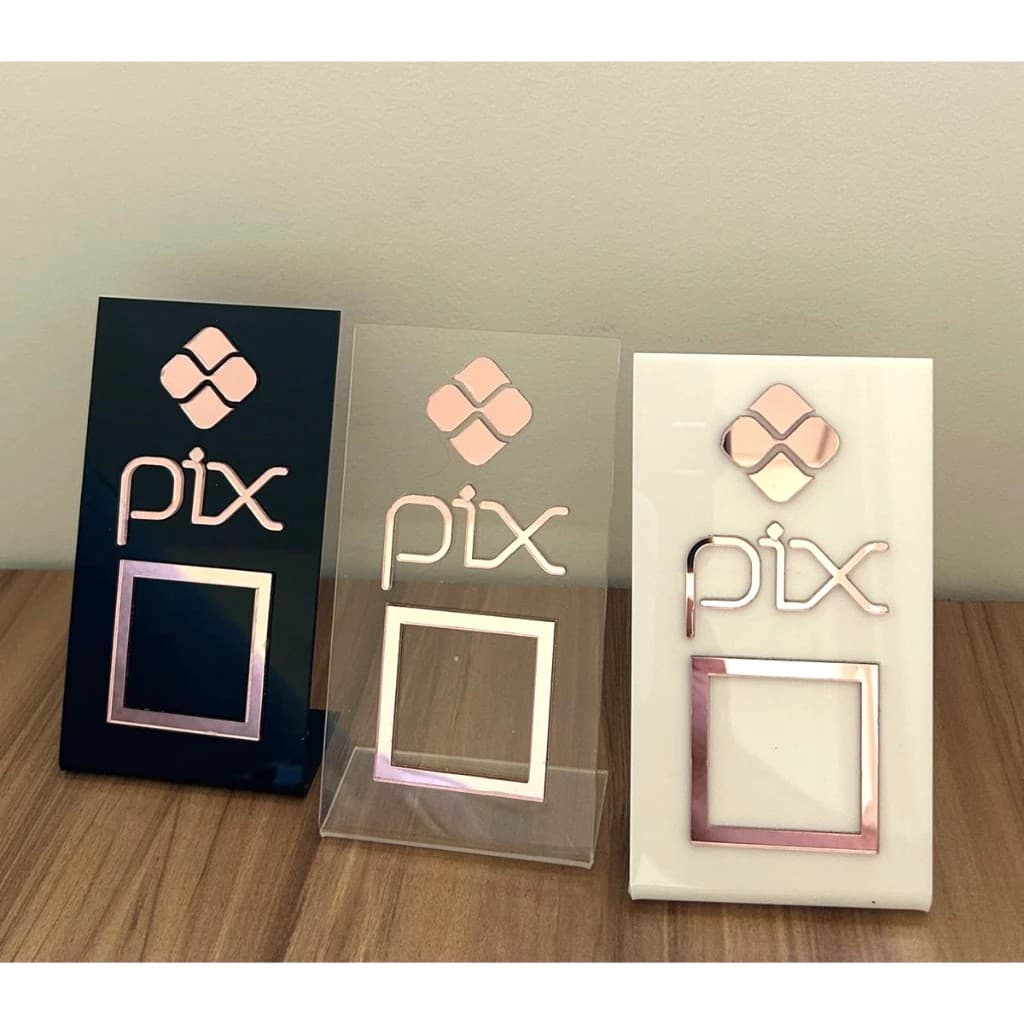 Placa Pix Personalizada em Acrílico Espelhado Elegância no Seu Balcão