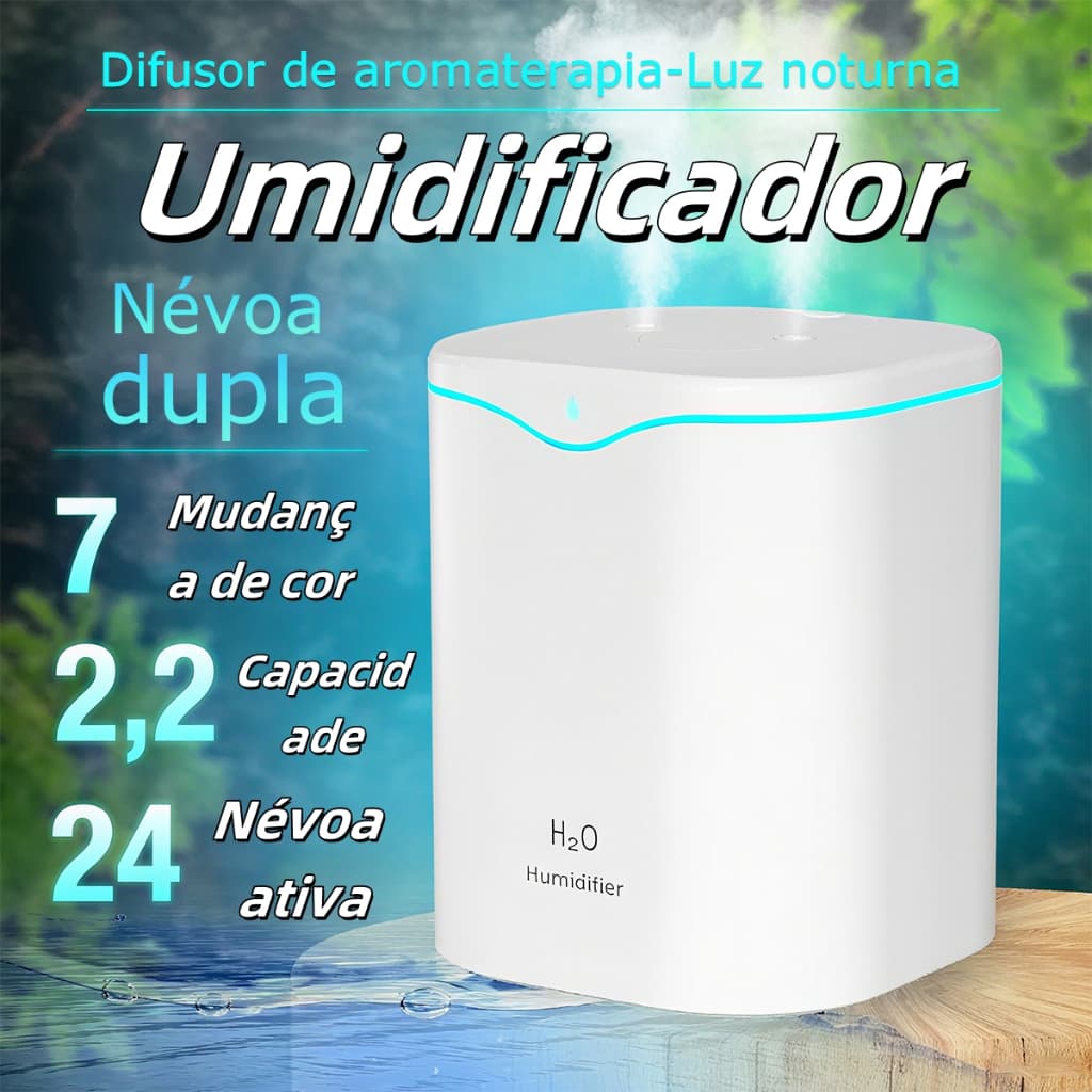 Umidificador De Ar Grande 2000ML Ultrassônico ​Aromatizador 2 Litros Bicos Dupla Difusor Promoção