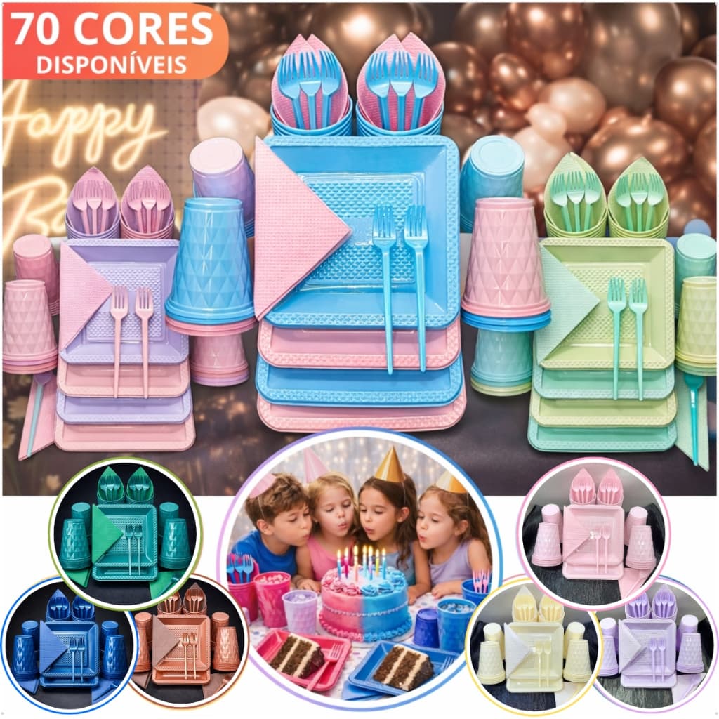 Kit 230 Itens Festa Chá Revelação Aniversario Colorido Candy Bebe Aniversario Descartaveis Diamante Quadrado Perolado