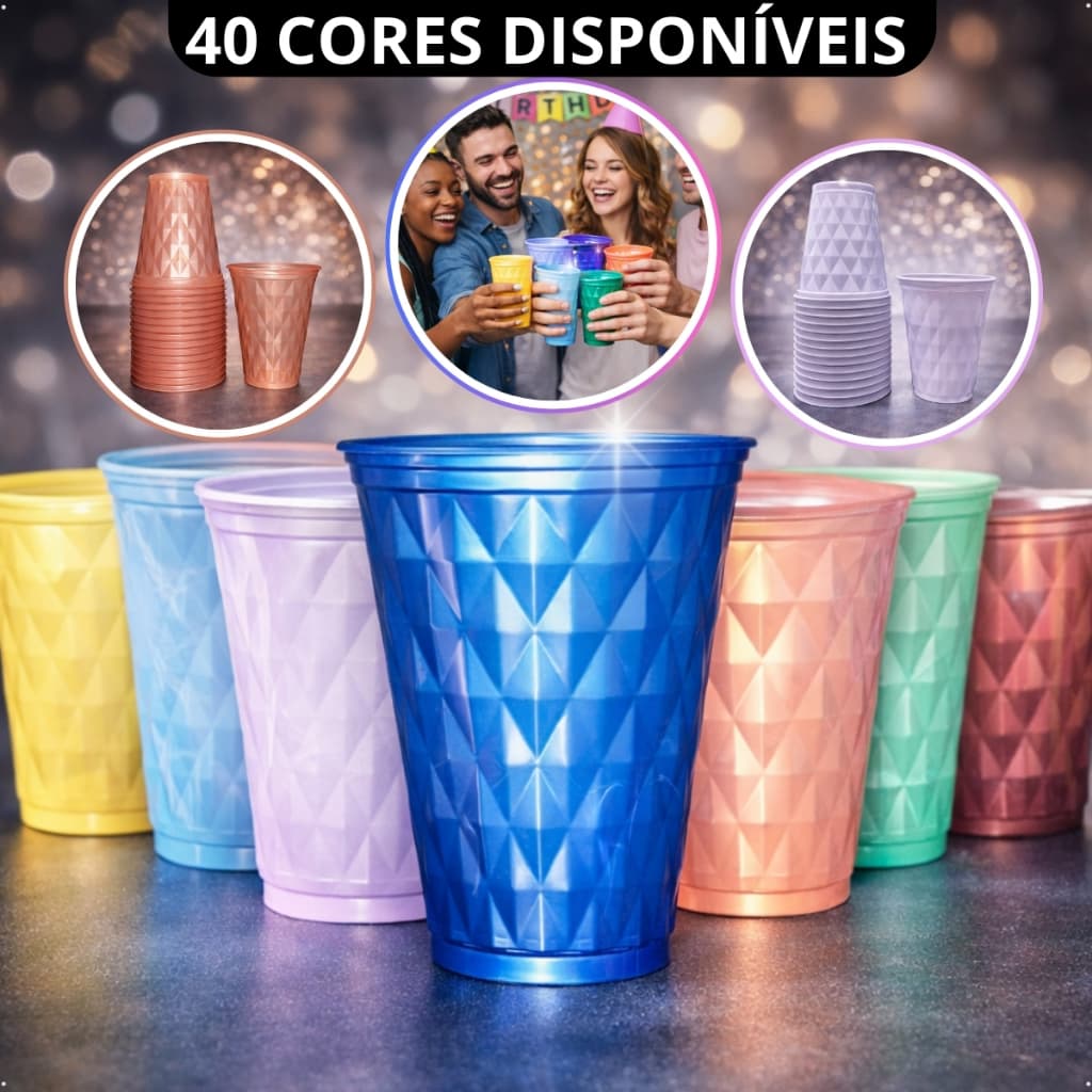 120 Copos Descartável Perolado Diamante Premium Aniversário Festa Copinho Plastico Azul Rose Gold Perolizado Candy