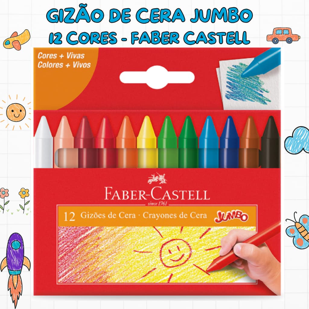 Giz de Cera Jumbo Gizão 12 Cores – Escolar Infantil