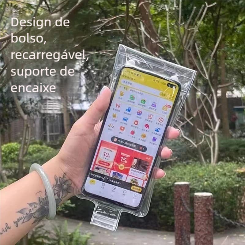 Protetora de Telefone Recarregável - Bolsa À Prova D'água Bateria Integrada Tela Sensível